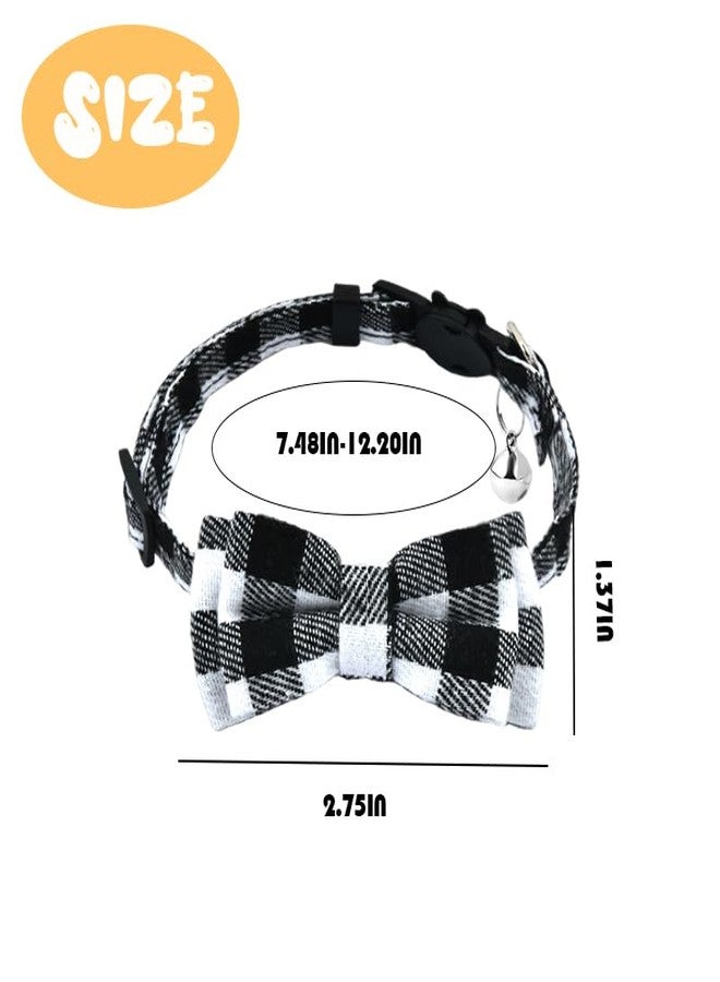 Sdopbinbin Dog Cat Collar Bowtie Breakaway Adjustable Cat Collar with Bow Tie for Cat Black and White Bow Tie Collar for Cats Dog with Bell Collar for Small Cats Dogs Checkered Collar Bow Tie for Puppy Kitten - Image 2